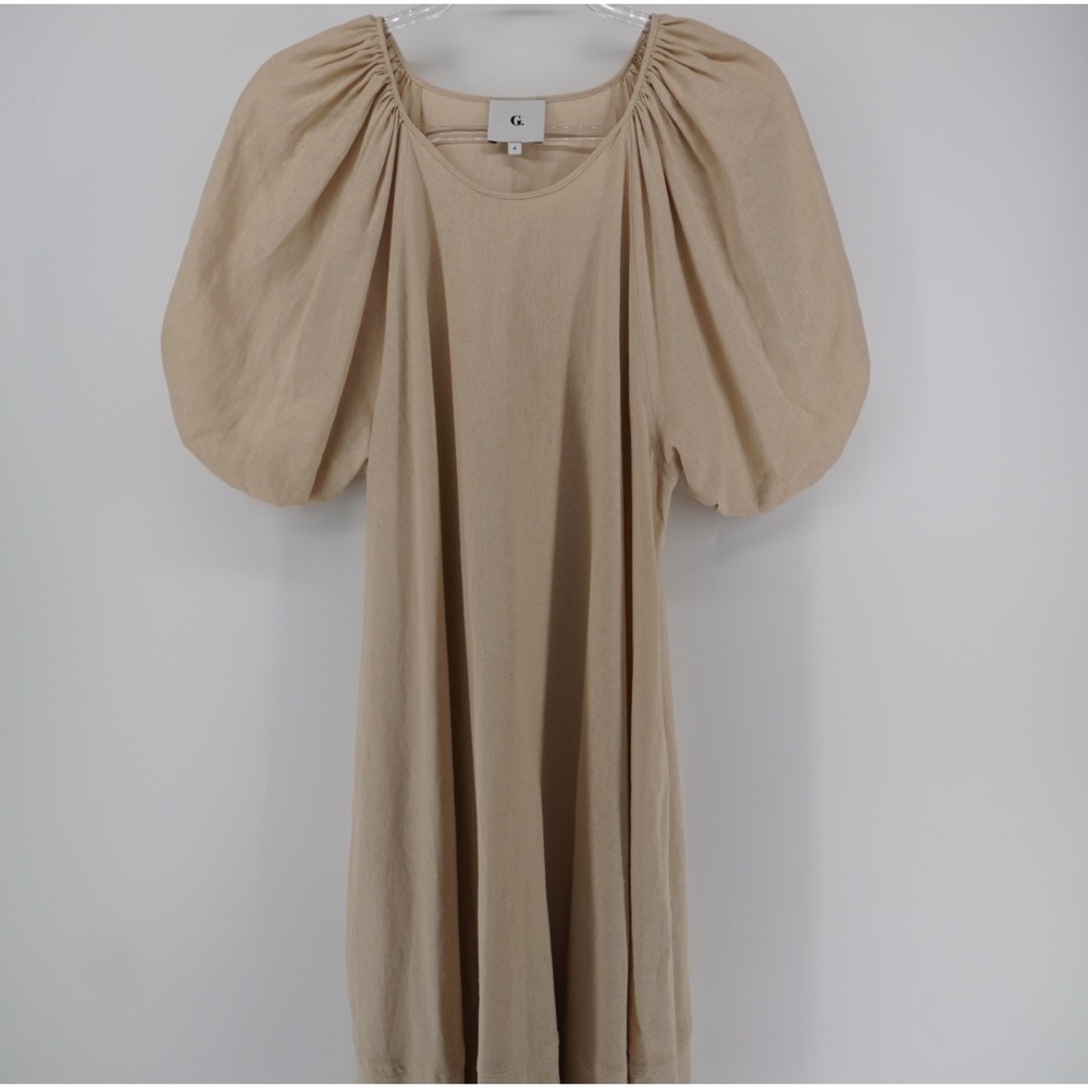 G. Label by Goop Puff Sleeve Linen Dress Beige GL60205/0 Made in Italy Size 4